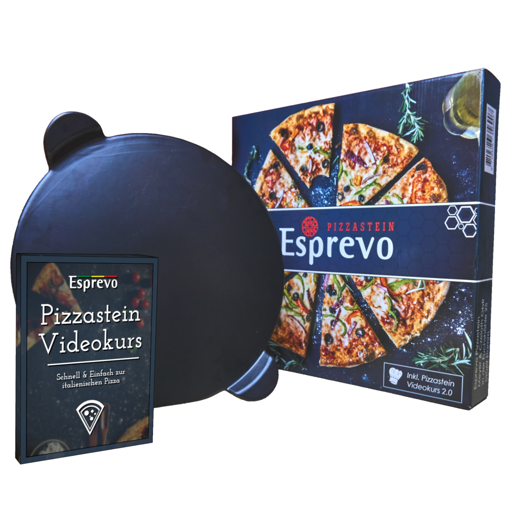 Esprevo Pizzastein rund Ø 33cm aus glasiertem Cordierit inkl. Videokurs